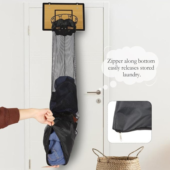 Over the Door Basketball Laundry Hamper with Hoop & Zipper – Space Saving Kids Laundry Basket for Bedroom, Dorm & Bathroom