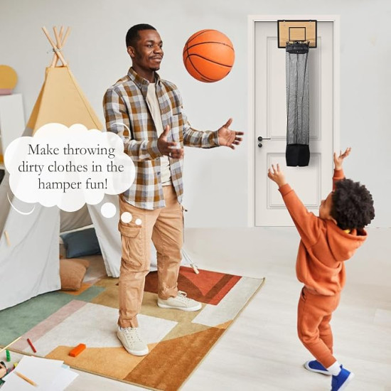 Over the Door Basketball Laundry Hamper with Hoop & Zipper – Space Saving Kids Laundry Basket for Bedroom, Dorm & Bathroom
