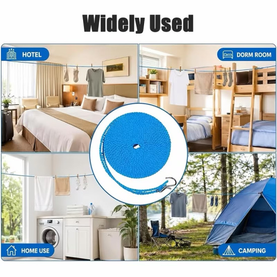 26ft Portable Adjustable Clothesline – Laundry Drying Rope with Hooks for Home, Travel & Camping (2pks)