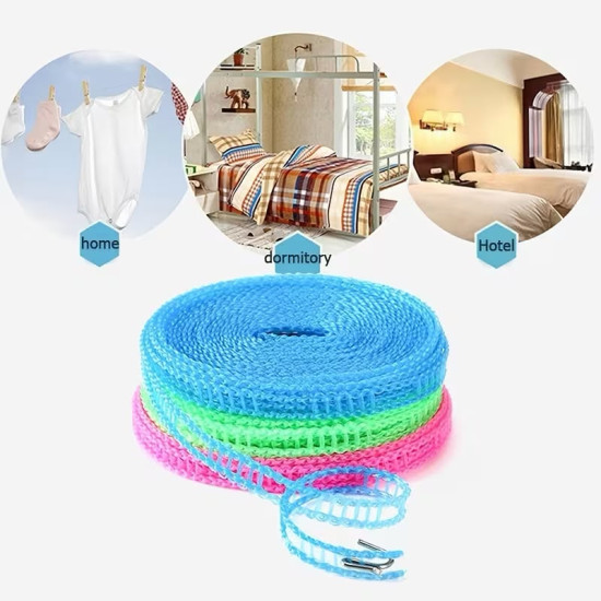 26ft Portable Adjustable Clothesline – Laundry Drying Rope with Hooks for Home, Travel & Camping (2pks)