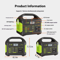 Portable Power Station 300W - Solar Powered Generator 110V Pure Sine Wave with AC Outlet, Solar Power Bank for Home, Camping, Outdoor Use