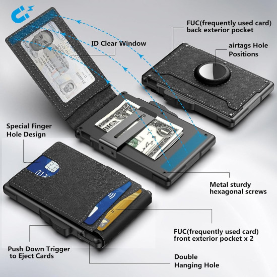 Slim, Secure & Built for Everyday Carry – Minimalist RfID Pop-Up Wallet for Men