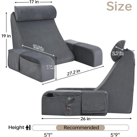 Reading Pillow with Arms – Back Support Cushion with Storage Pocket for Bed, TV & Gaming