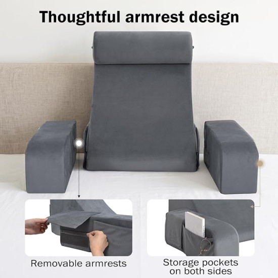 Reading Pillow with Arms – Back Support Cushion with Storage Pocket for Bed, TV & Gaming