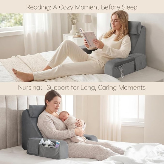 Reading Pillow with Arms – Back Support Cushion with Storage Pocket for Bed, TV & Gaming