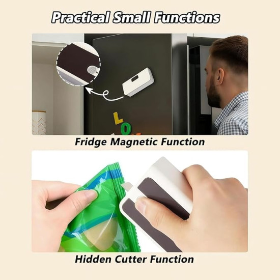 USB-C Rechargeable Mini Bag Sealer with Cutter – 2-in-1 Portable Heat Sealer for Food Storage Bags with Magnetic Base & 6 Heat Levels