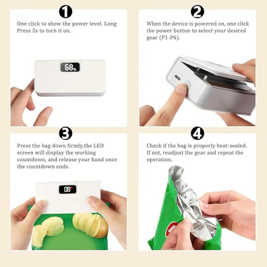 USB-C Rechargeable Mini Bag Sealer with Cutter – 2-in-1 Portable Heat Sealer for Food Storage Bags with Magnetic Base & 6 Heat Levels