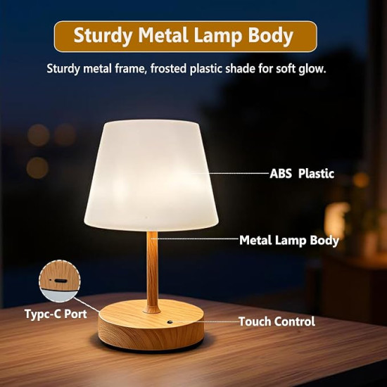 Rechargeable Waterproof Table Lamp – Cordless LED Touch Lamp with 3-Color Dimming & 4000mAh Battery