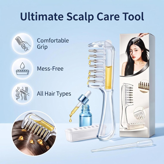 Refillable Hair Oil Applicator Comb with Scalp Massager – Leak-Resistant Liquid Dispenser for Hair & Scalp Care 