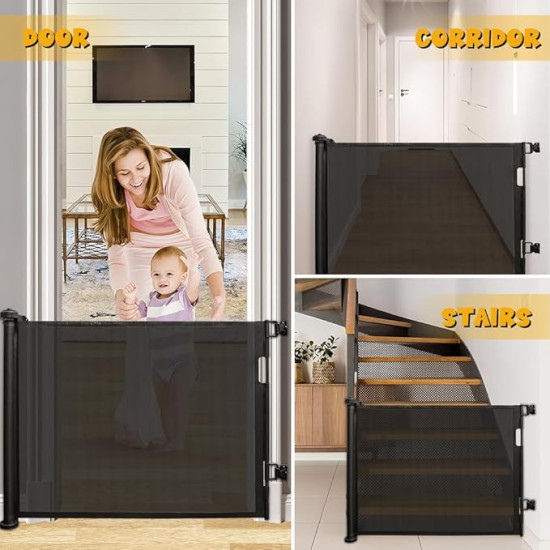 Retractable Baby Safety Gate Child & Pet Safety Gate for Stairs, Doorways & Hallways
