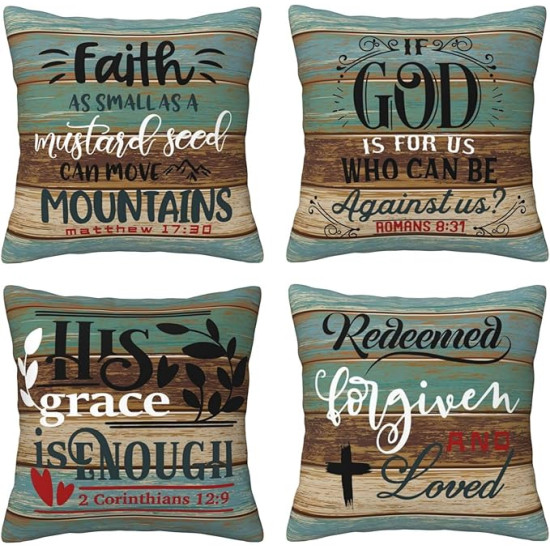 Bring Faith & Inspiration to Your Home – Christian Throw Pillow Covers 16inch  (Set of 4)
