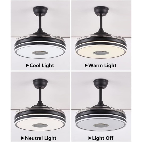 42" Smart Bluetooth Ceiling Fan with Retractable LED Lights, Remote Control & RGB Music Speaker 