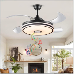 42" Smart Bluetooth Ceiling Fan with Retractable LED Lights, Remote Control & Music Speaker