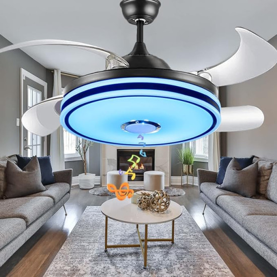 42" Smart Bluetooth Ceiling Fan with Retractable LED Lights, Remote Control & RGB Music Speaker 