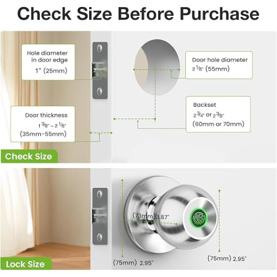 Smart Fingerprint Door Lock – Rechargeable Biometric Door Knob with App Control for Home, Office & Apartment