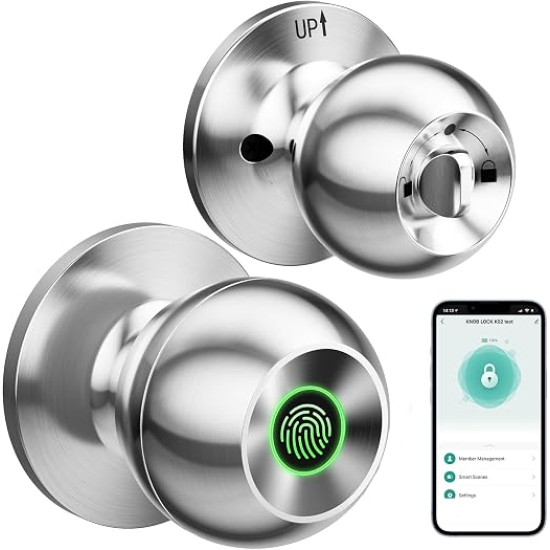 Smart Fingerprint Door Lock – Rechargeable Biometric Door Knob with App Control for Home, Office & Apartment