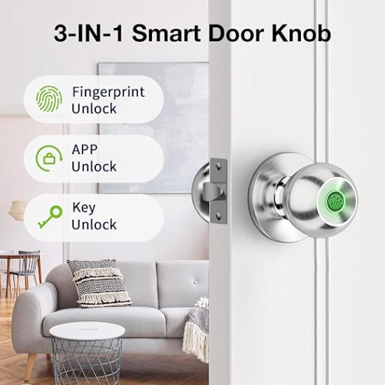 Smart Fingerprint Door Lock – Rechargeable Biometric Door Knob with App Control for Home, Office & Apartment