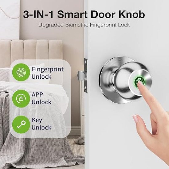 Smart Fingerprint Door Lock – Rechargeable Biometric Door Knob with App Control for Home, Office & Apartment