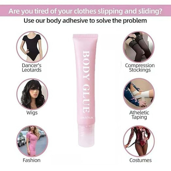 Sweat-Proof Body Adhesive Glue for Clothes, Wigs & Low-Cut Outfits – Skin Safe All-Day Hold