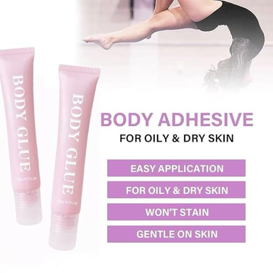 Sweat-Proof Body Adhesive Glue for Clothes, Wigs & Low-Cut Outfits – Skin Safe All-Day Hold