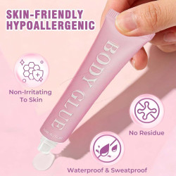 Sweat-Proof Body Adhesive Glue for Clothes, Wigs & Low-Cut Outfits – Skin Safe All-Day Hold