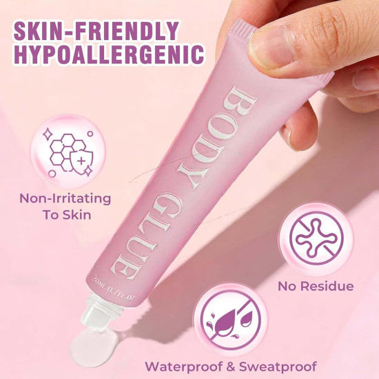 Sweat-Proof Body Adhesive Glue for Clothes, Wigs & Low-Cut Outfits – Skin Safe All-Day Hold