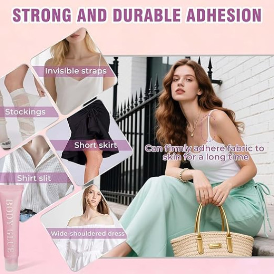 Sweat-Proof Body Adhesive Glue for Clothes, Wigs & Low-Cut Outfits – Skin Safe All-Day Hold