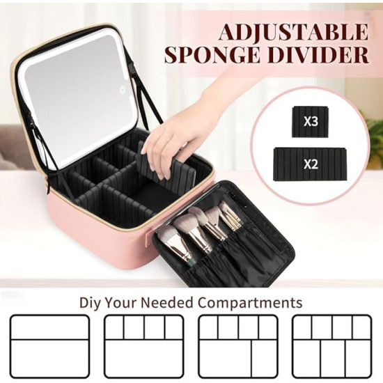 Travel Makeup Bag with LED Lighted Mirror – Portable Cosmetic Organizer for Flawless Beauty Anywhere 