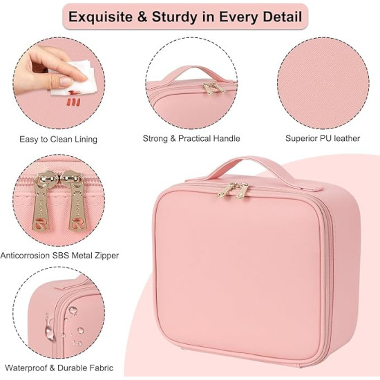 Travel Makeup Bag with LED Lighted Mirror – Portable Cosmetic Organizer for Flawless Beauty Anywhere 