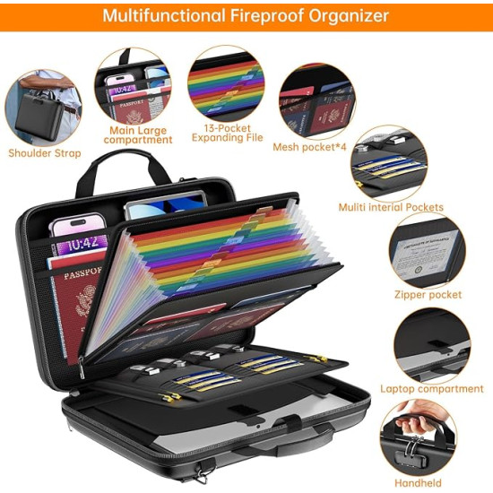 Protect Your Important Documents – Fireproof And Water Resistant Organizer Box with Lock & Shoulder Strap