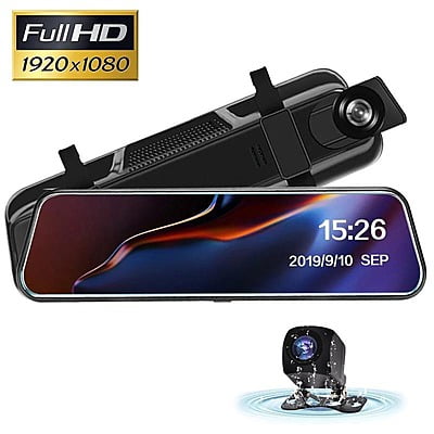10"IPS Touch Screen Mirror Dash Cam, Front & Rear Rearview Mirror WDR Car Camera With